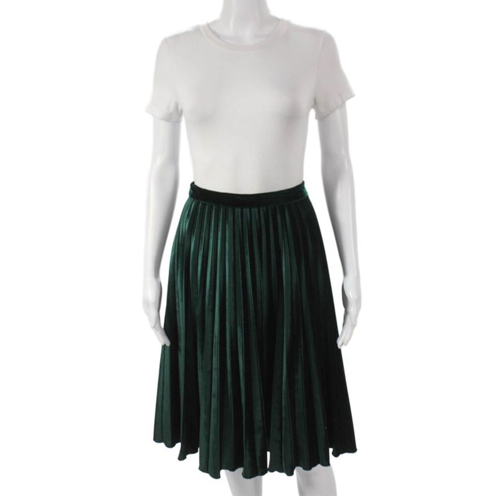 Lena Hoschek Womens Pleated Skirt Green Polyester Knee Length Button Size L